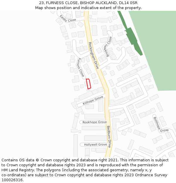 23, FURNESS CLOSE, BISHOP AUCKLAND, DL14 0SR: Location map and indicative extent of plot