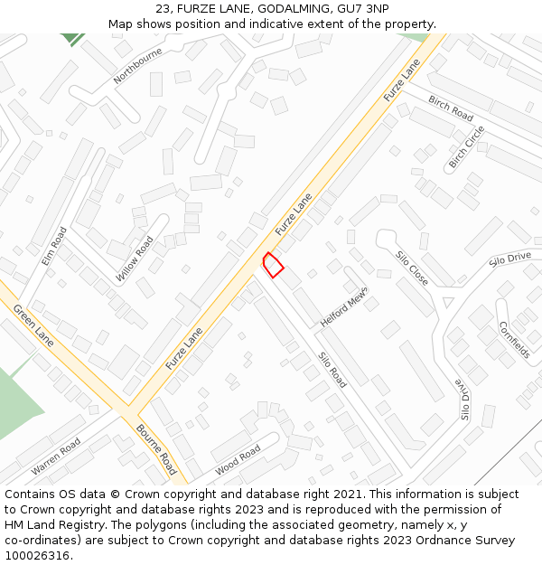 23, FURZE LANE, GODALMING, GU7 3NP: Location map and indicative extent of plot