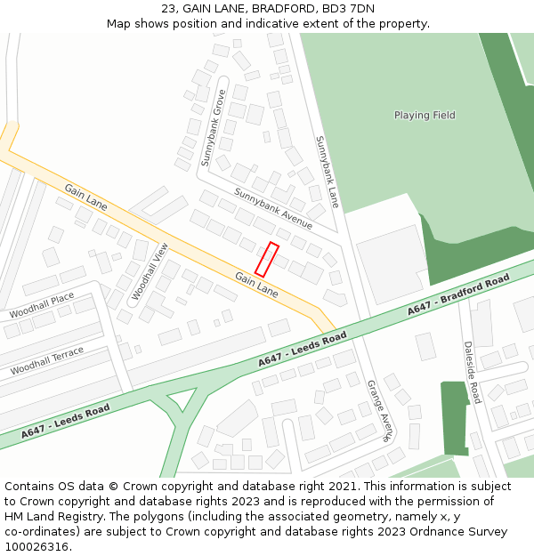 23, GAIN LANE, BRADFORD, BD3 7DN: Location map and indicative extent of plot