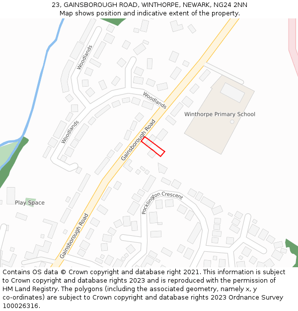 23, GAINSBOROUGH ROAD, WINTHORPE, NEWARK, NG24 2NN: Location map and indicative extent of plot