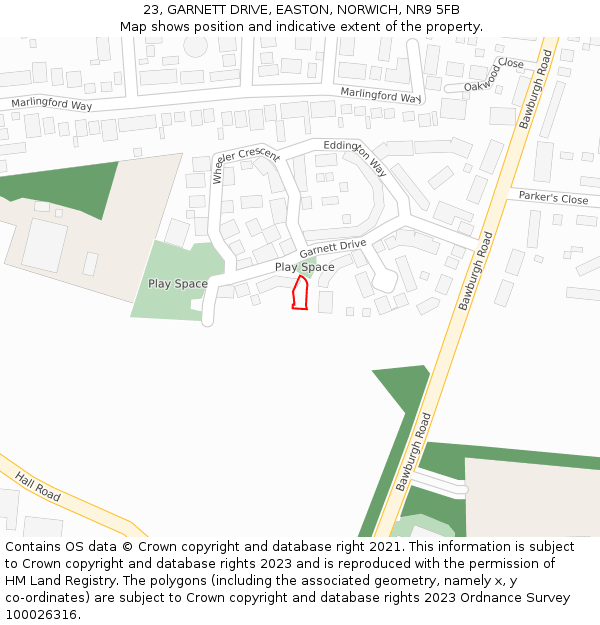 23, GARNETT DRIVE, EASTON, NORWICH, NR9 5FB: Location map and indicative extent of plot