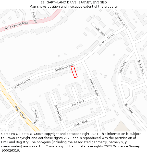 23, GARTHLAND DRIVE, BARNET, EN5 3BD: Location map and indicative extent of plot