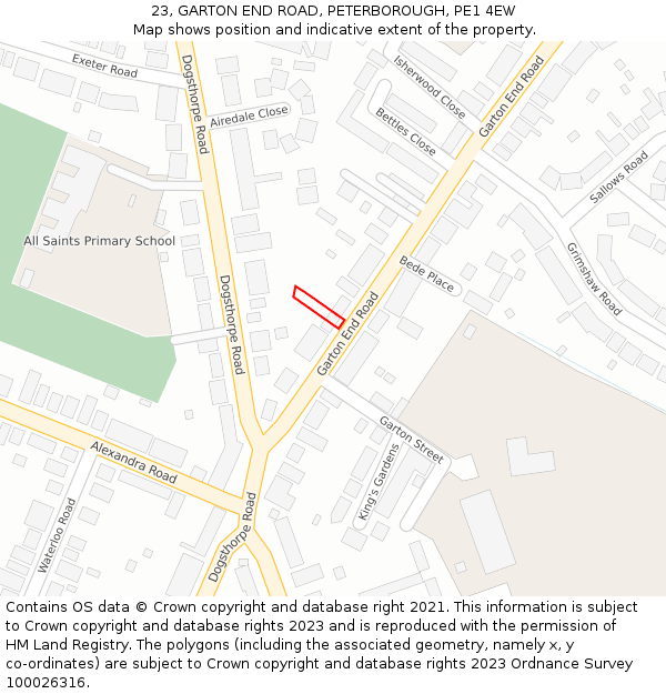 23, GARTON END ROAD, PETERBOROUGH, PE1 4EW: Location map and indicative extent of plot