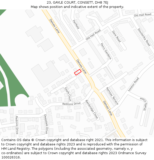 23, GAYLE COURT, CONSETT, DH8 7EJ: Location map and indicative extent of plot