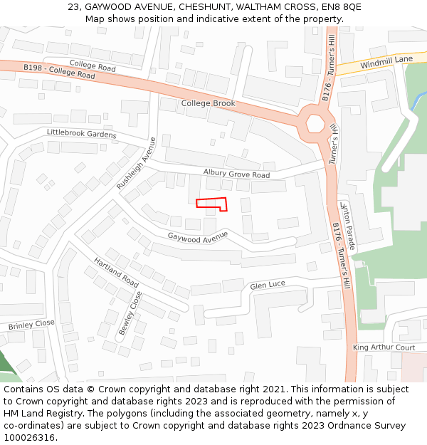 23, GAYWOOD AVENUE, CHESHUNT, WALTHAM CROSS, EN8 8QE: Location map and indicative extent of plot
