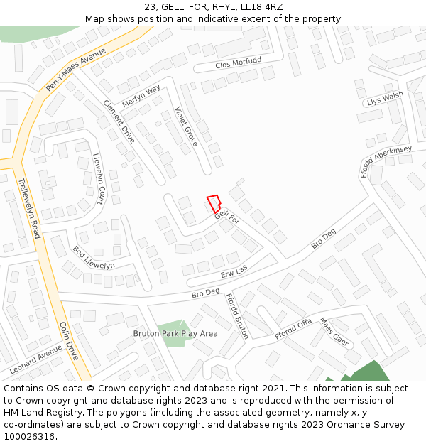 23, GELLI FOR, RHYL, LL18 4RZ: Location map and indicative extent of plot