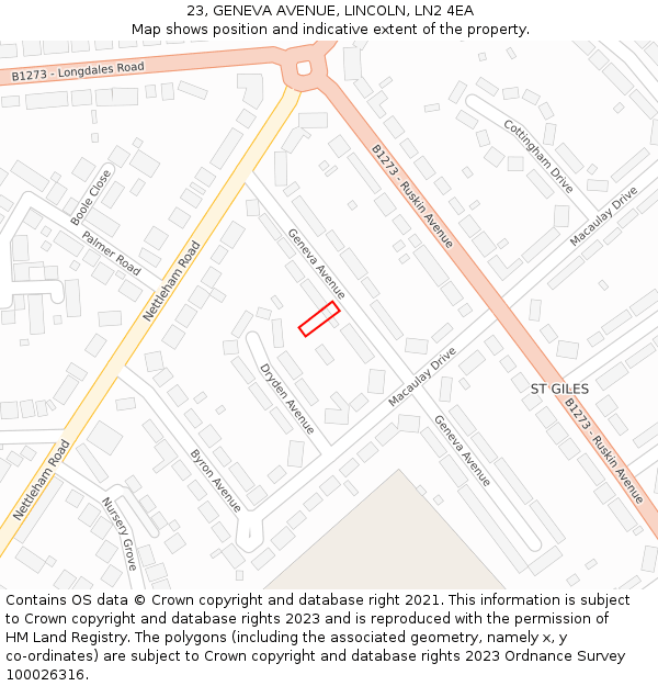 23, GENEVA AVENUE, LINCOLN, LN2 4EA: Location map and indicative extent of plot