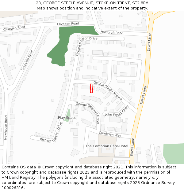 23, GEORGE STEELE AVENUE, STOKE-ON-TRENT, ST2 8PA: Location map and indicative extent of plot