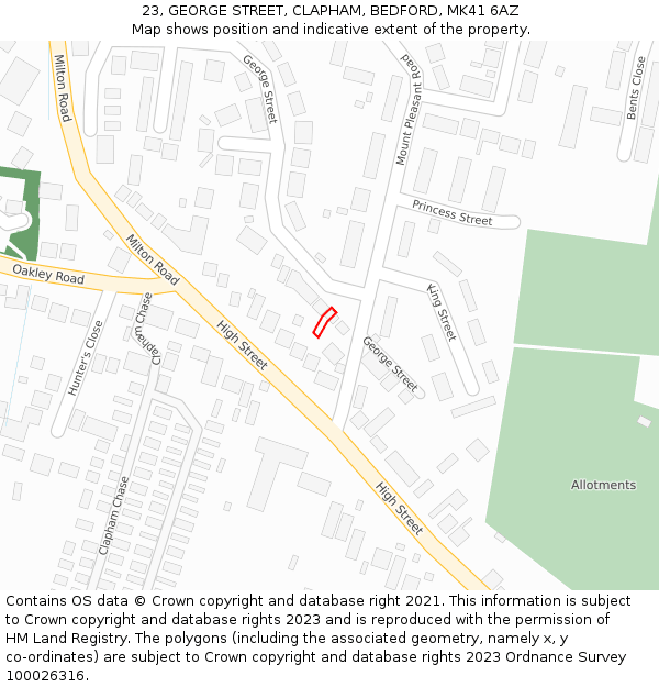 23, GEORGE STREET, CLAPHAM, BEDFORD, MK41 6AZ: Location map and indicative extent of plot