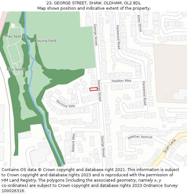 23, GEORGE STREET, SHAW, OLDHAM, OL2 8DL: Location map and indicative extent of plot