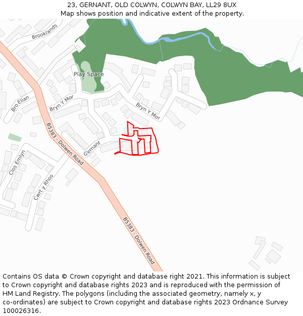 23, GERNANT, OLD COLWYN, COLWYN BAY, LL29 8UX: Location map and indicative extent of plot