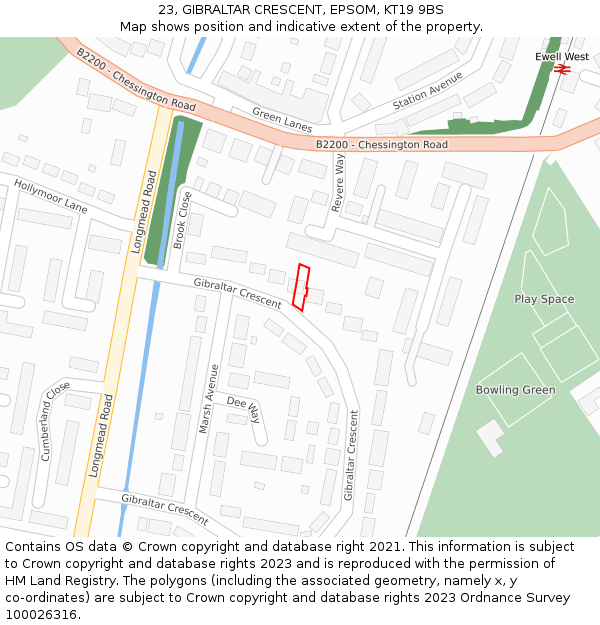 23, GIBRALTAR CRESCENT, EPSOM, KT19 9BS: Location map and indicative extent of plot