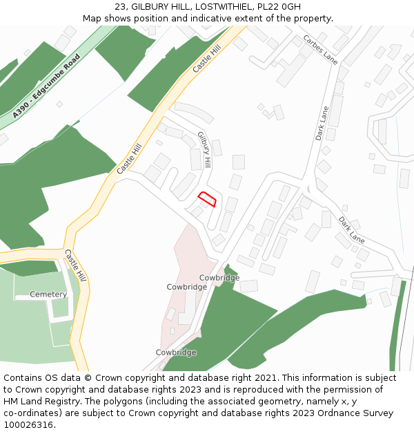 23, GILBURY HILL, LOSTWITHIEL, PL22 0GH: Location map and indicative extent of plot