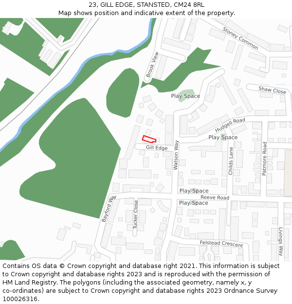 23, GILL EDGE, STANSTED, CM24 8RL: Location map and indicative extent of plot