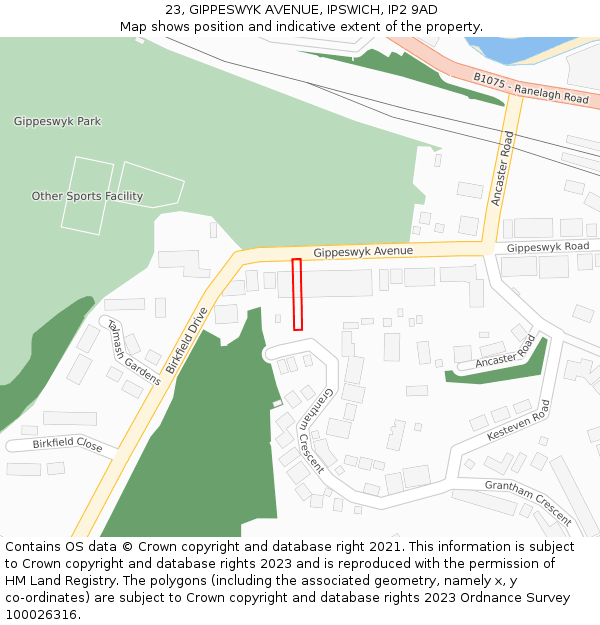 23, GIPPESWYK AVENUE, IPSWICH, IP2 9AD: Location map and indicative extent of plot