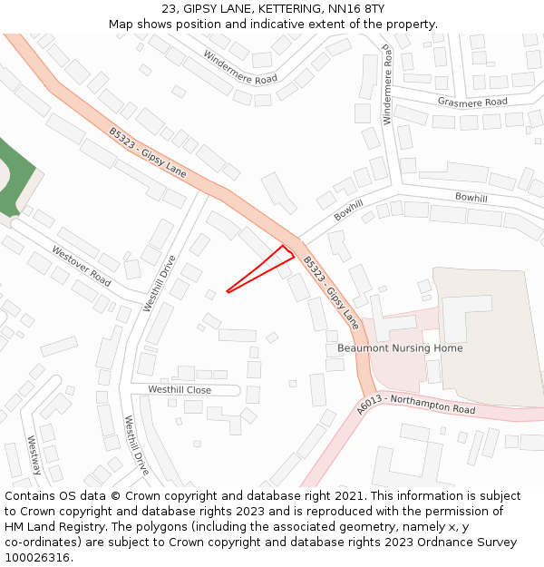 23, GIPSY LANE, KETTERING, NN16 8TY: Location map and indicative extent of plot