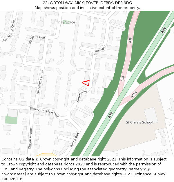 23, GIRTON WAY, MICKLEOVER, DERBY, DE3 9DG: Location map and indicative extent of plot