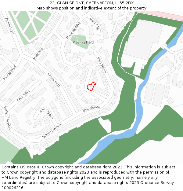 23, GLAN SEIONT, CAERNARFON, LL55 2DX: Location map and indicative extent of plot