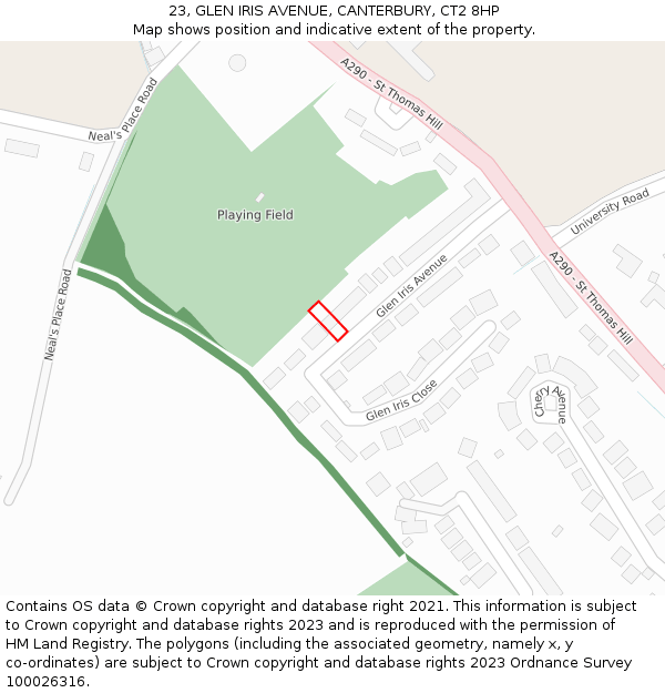 23, GLEN IRIS AVENUE, CANTERBURY, CT2 8HP: Location map and indicative extent of plot