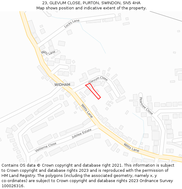 23, GLEVUM CLOSE, PURTON, SWINDON, SN5 4HA: Location map and indicative extent of plot