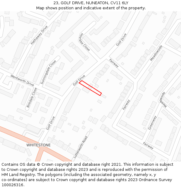 23, GOLF DRIVE, NUNEATON, CV11 6LY: Location map and indicative extent of plot