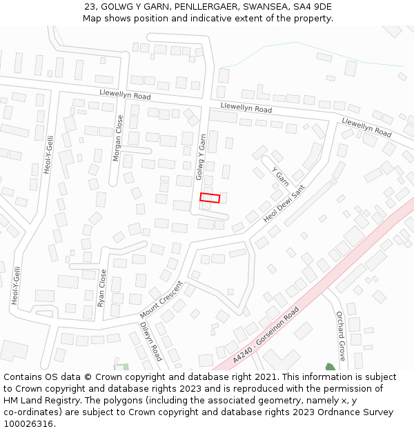 23, GOLWG Y GARN, PENLLERGAER, SWANSEA, SA4 9DE: Location map and indicative extent of plot