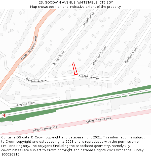 23, GOODWIN AVENUE, WHITSTABLE, CT5 2QY: Location map and indicative extent of plot