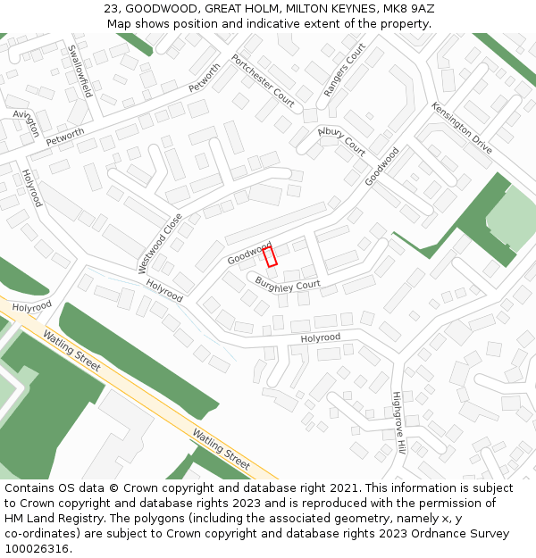 23, GOODWOOD, GREAT HOLM, MILTON KEYNES, MK8 9AZ: Location map and indicative extent of plot