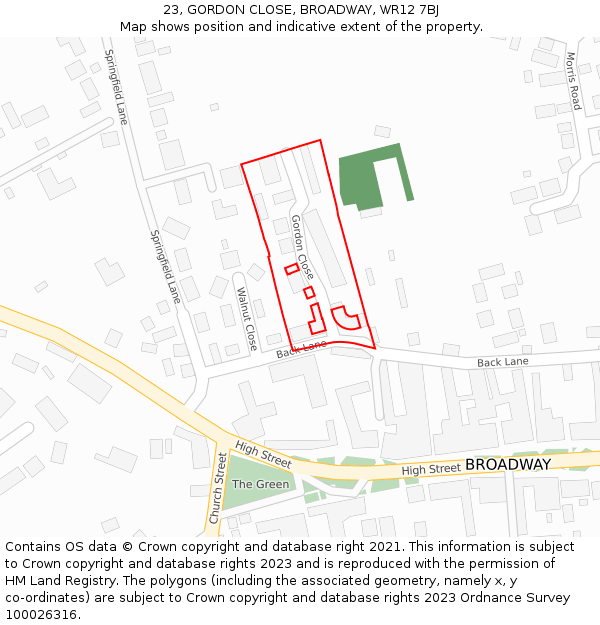 23, GORDON CLOSE, BROADWAY, WR12 7BJ: Location map and indicative extent of plot