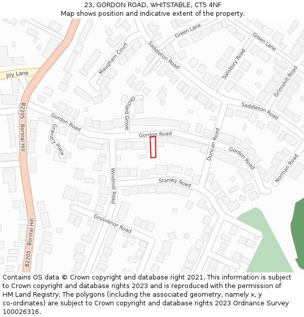 23, GORDON ROAD, WHITSTABLE, CT5 4NF: Location map and indicative extent of plot