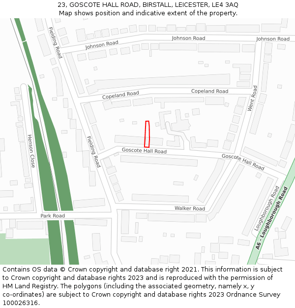 23, GOSCOTE HALL ROAD, BIRSTALL, LEICESTER, LE4 3AQ: Location map and indicative extent of plot