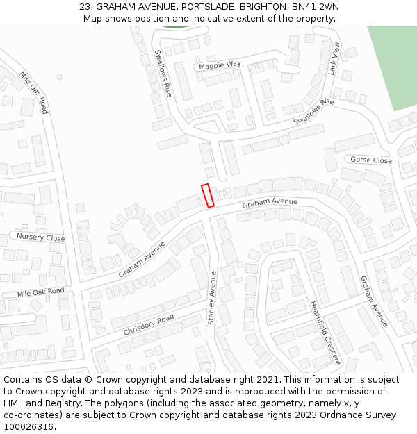 23, GRAHAM AVENUE, PORTSLADE, BRIGHTON, BN41 2WN: Location map and indicative extent of plot