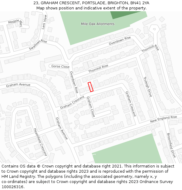 23, GRAHAM CRESCENT, PORTSLADE, BRIGHTON, BN41 2YA: Location map and indicative extent of plot