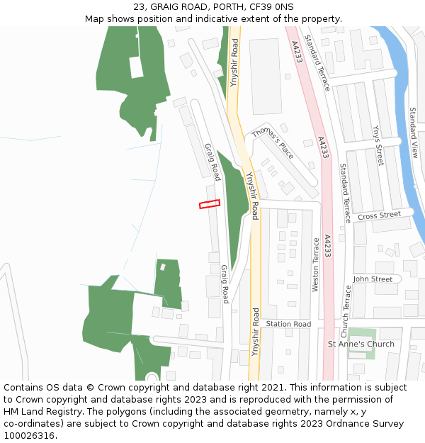 23, GRAIG ROAD, PORTH, CF39 0NS: Location map and indicative extent of plot
