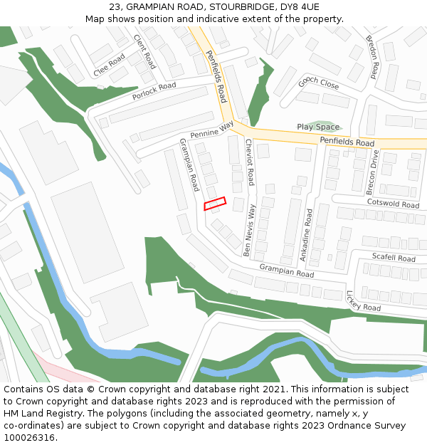 23, GRAMPIAN ROAD, STOURBRIDGE, DY8 4UE: Location map and indicative extent of plot