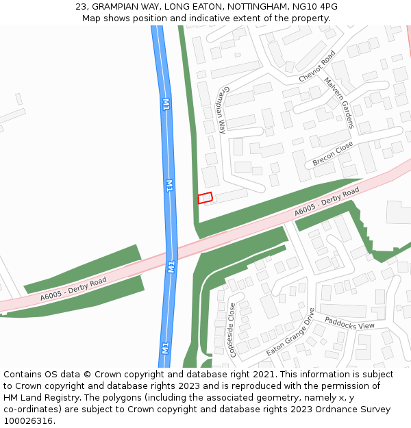 23, GRAMPIAN WAY, LONG EATON, NOTTINGHAM, NG10 4PG: Location map and indicative extent of plot