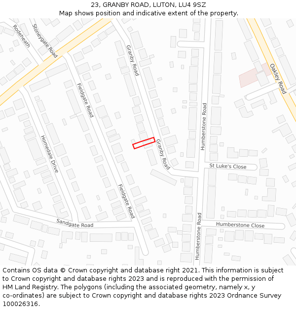 23, GRANBY ROAD, LUTON, LU4 9SZ: Location map and indicative extent of plot