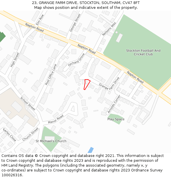 23, GRANGE FARM DRIVE, STOCKTON, SOUTHAM, CV47 8FT: Location map and indicative extent of plot