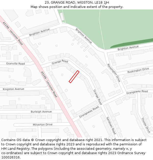 23, GRANGE ROAD, WIGSTON, LE18 1JH: Location map and indicative extent of plot