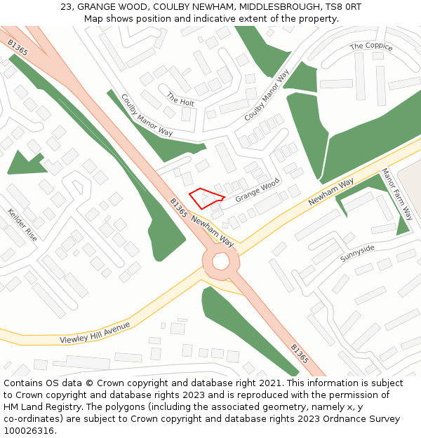 23, GRANGE WOOD, COULBY NEWHAM, MIDDLESBROUGH, TS8 0RT: Location map and indicative extent of plot