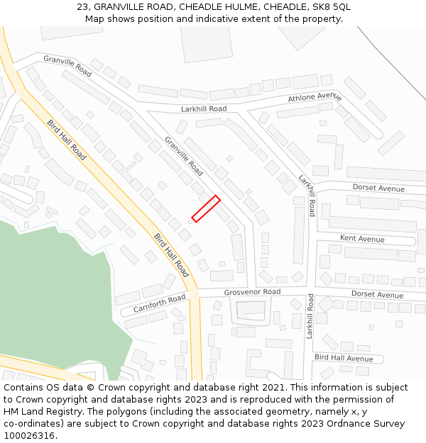 23, GRANVILLE ROAD, CHEADLE HULME, CHEADLE, SK8 5QL: Location map and indicative extent of plot