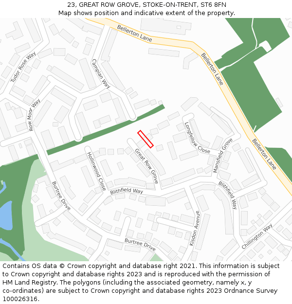 23, GREAT ROW GROVE, STOKE-ON-TRENT, ST6 8FN: Location map and indicative extent of plot