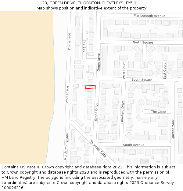 23, GREEN DRIVE, THORNTON-CLEVELEYS, FY5 1LH: Location map and indicative extent of plot