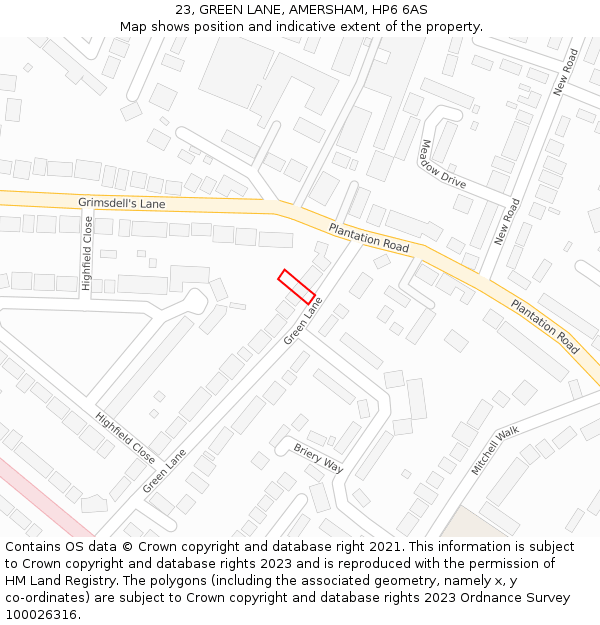 23, GREEN LANE, AMERSHAM, HP6 6AS: Location map and indicative extent of plot