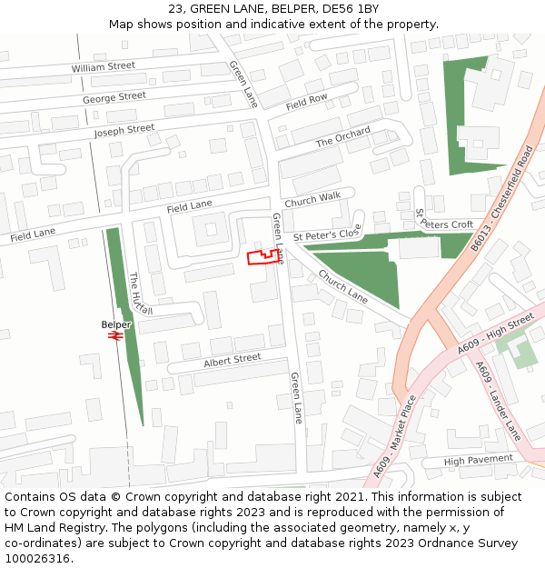 23, GREEN LANE, BELPER, DE56 1BY: Location map and indicative extent of plot