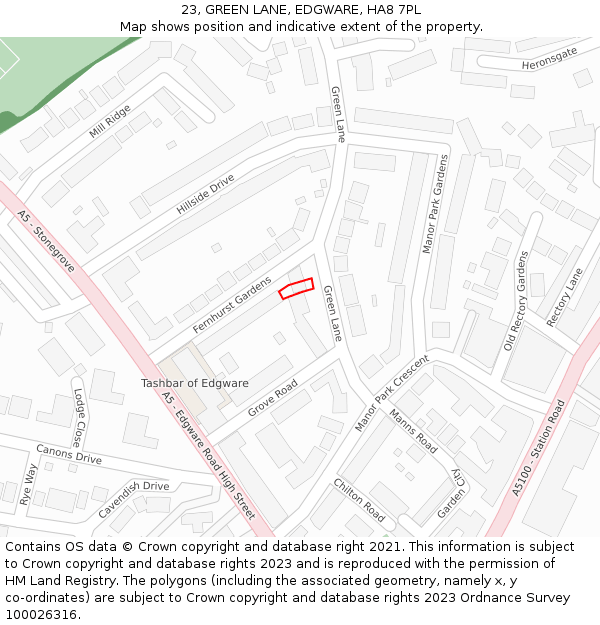 23, GREEN LANE, EDGWARE, HA8 7PL: Location map and indicative extent of plot