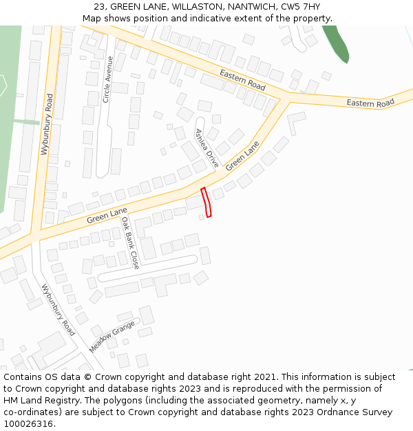 23, GREEN LANE, WILLASTON, NANTWICH, CW5 7HY: Location map and indicative extent of plot