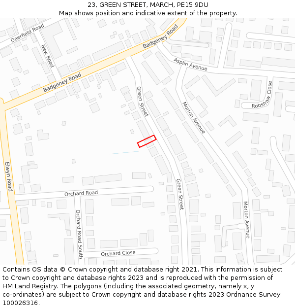 23, GREEN STREET, MARCH, PE15 9DU: Location map and indicative extent of plot