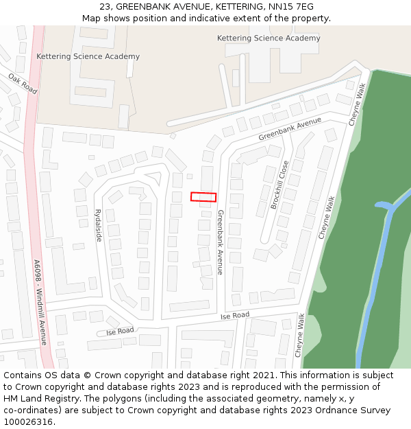 23, GREENBANK AVENUE, KETTERING, NN15 7EG: Location map and indicative extent of plot