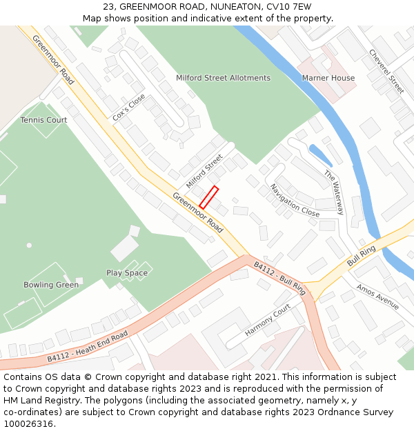 23, GREENMOOR ROAD, NUNEATON, CV10 7EW: Location map and indicative extent of plot